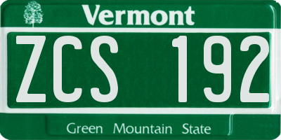 VT license plate ZCS192