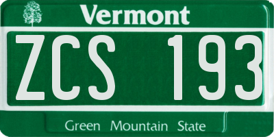 VT license plate ZCS193
