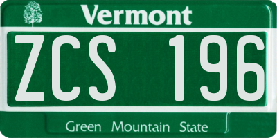 VT license plate ZCS196