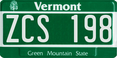 VT license plate ZCS198
