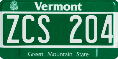 VT license plate ZCS204
