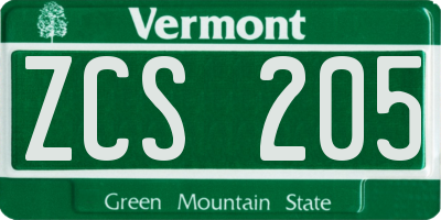 VT license plate ZCS205