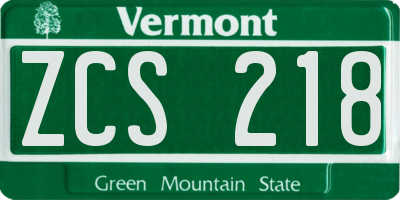 VT license plate ZCS218