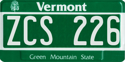 VT license plate ZCS226