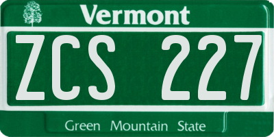 VT license plate ZCS227