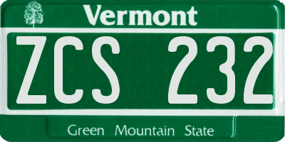 VT license plate ZCS232