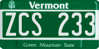 VT license plate ZCS233