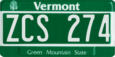 VT license plate ZCS274
