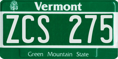 VT license plate ZCS275