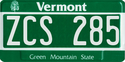 VT license plate ZCS285