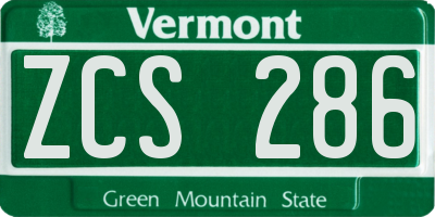 VT license plate ZCS286