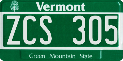 VT license plate ZCS305