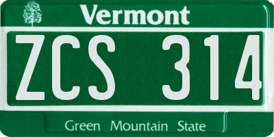VT license plate ZCS314