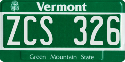 VT license plate ZCS326