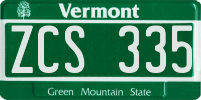 VT license plate ZCS335