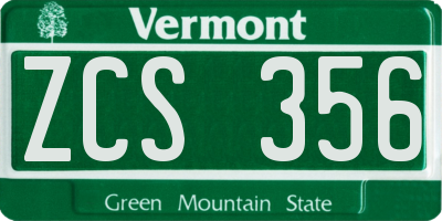VT license plate ZCS356