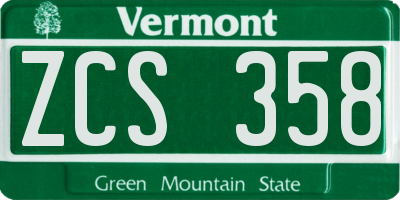 VT license plate ZCS358