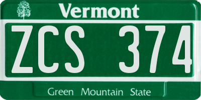 VT license plate ZCS374