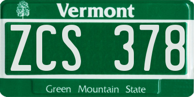 VT license plate ZCS378
