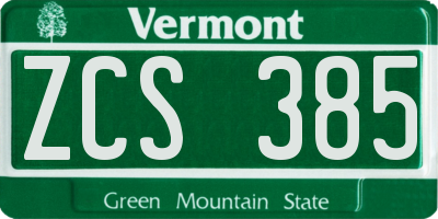 VT license plate ZCS385