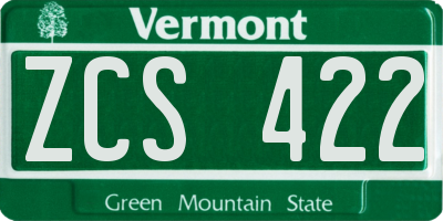 VT license plate ZCS422