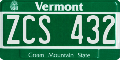 VT license plate ZCS432