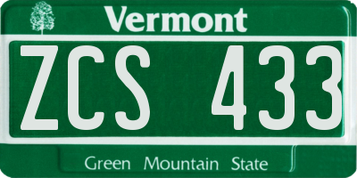 VT license plate ZCS433