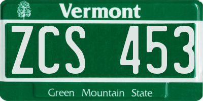VT license plate ZCS453