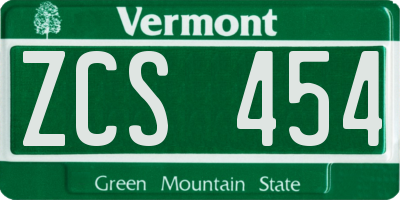 VT license plate ZCS454