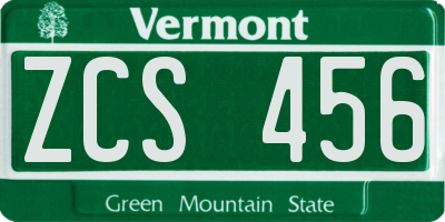 VT license plate ZCS456