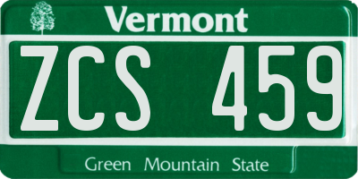 VT license plate ZCS459