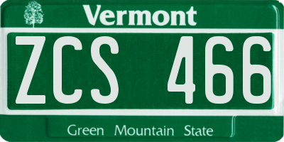 VT license plate ZCS466