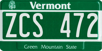 VT license plate ZCS472