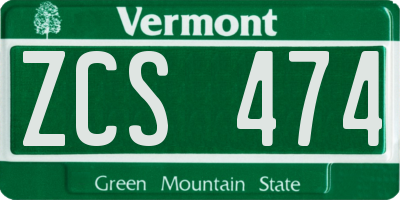 VT license plate ZCS474