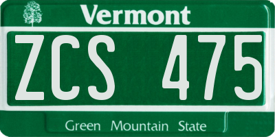 VT license plate ZCS475