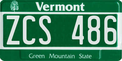 VT license plate ZCS486