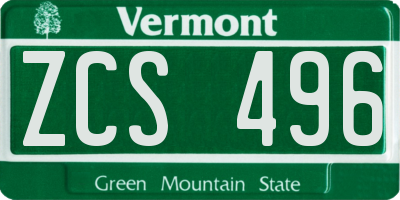 VT license plate ZCS496
