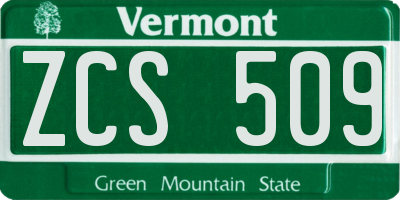 VT license plate ZCS509