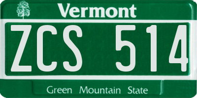 VT license plate ZCS514