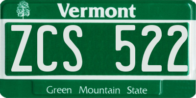 VT license plate ZCS522