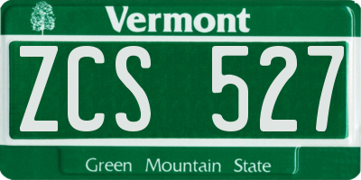 VT license plate ZCS527