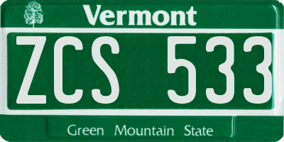 VT license plate ZCS533