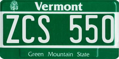 VT license plate ZCS550