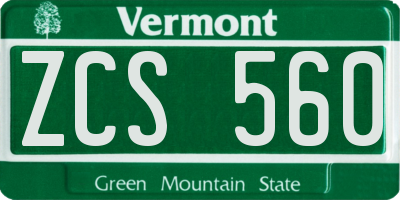 VT license plate ZCS560