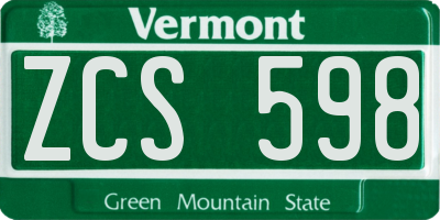 VT license plate ZCS598