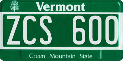 VT license plate ZCS600