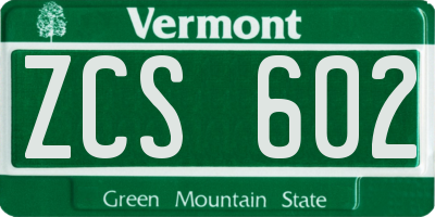 VT license plate ZCS602