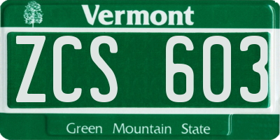 VT license plate ZCS603