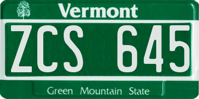 VT license plate ZCS645