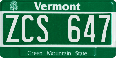 VT license plate ZCS647